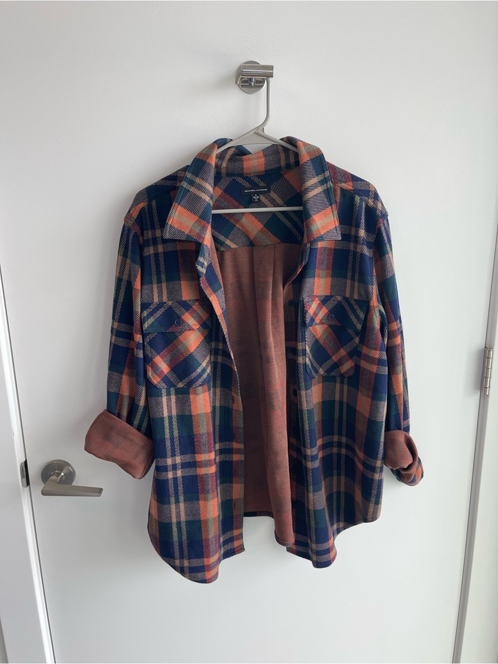 Universal Standard Women's Navy & Rust Plaid Shacket Jacket